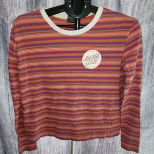 Santa Cruz Skateboards Striped‎ Long Sleeve Ringer Tee T Shirt Top Small